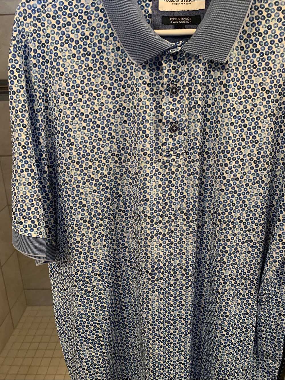 Performance Stretch Blue Patterned Polo Shirt